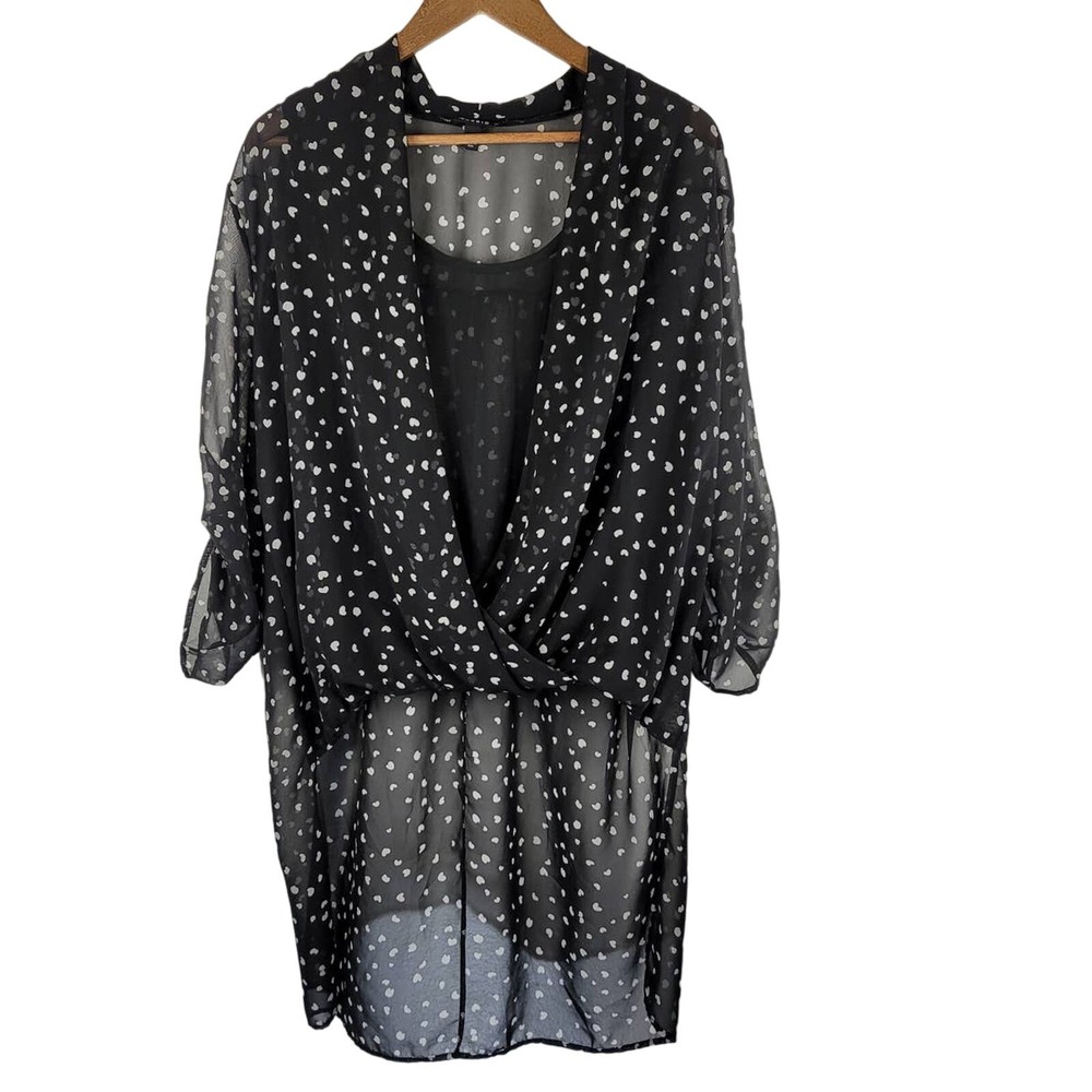 Torrid High Low Hearts Tunic Semi Sheer Blouse 2 -2X